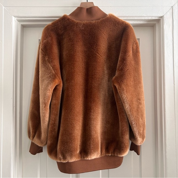 Tibi Luxurious Brown Faux Fur Track Jacket - Picture 2 of 5